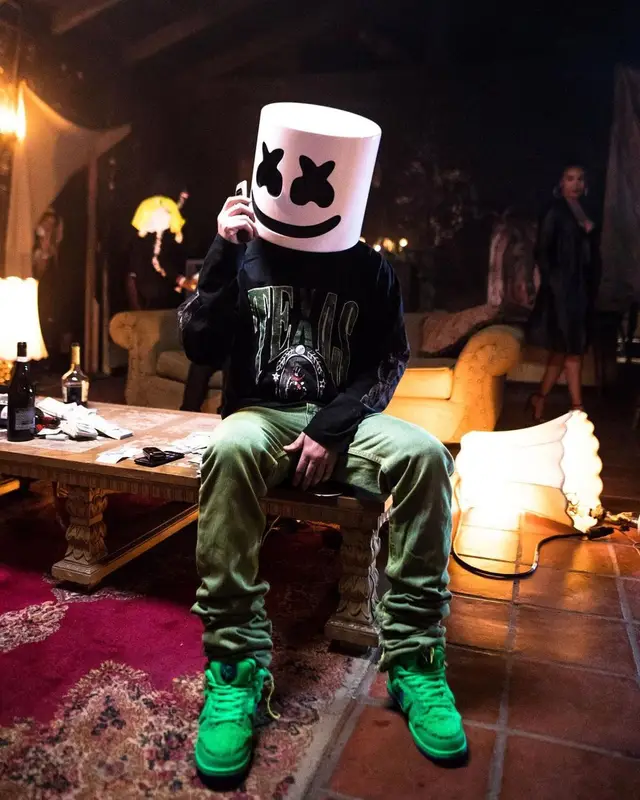 Marshmello outfit in Rhude, Nike, and Marshmello Merch, 2020