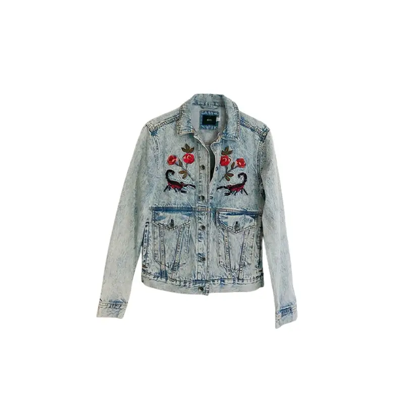 Urban Outfitters Embroidered Acid Wash Denim Jacket $72