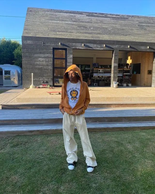 Lil Tecca outfit in Bape, Rick Owens, and Chrome Hearts, 2021