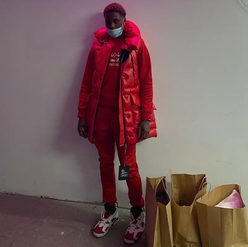 Famous Dex outfit in Moncler and Jordan, 2021