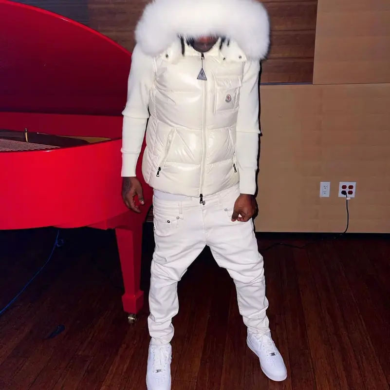 Lil Uzi Vert outfit in Moncler, True Religion, and Nike, 2021