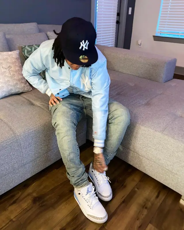 Young M.A outfit in Vintage, Purple Brand, and New Era, 2021