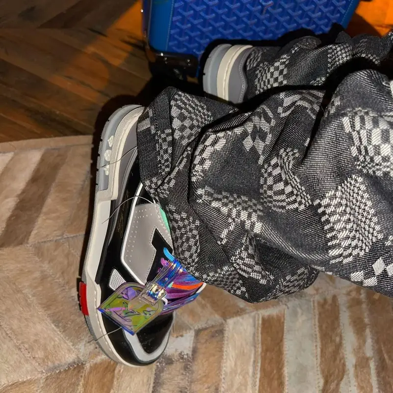 Lil Uzi Vert outfit in Human Made, Louis Vuitton, and Goyard, 2021