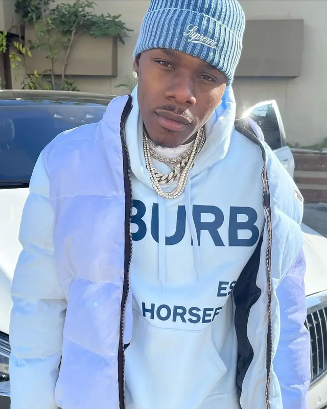 DaBaby outfit in Market, Burberry, and Supreme, 2021