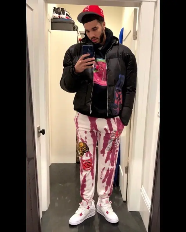 Jayson Tatum outfit in Maison Margiela, Market, and Jordan, 2021