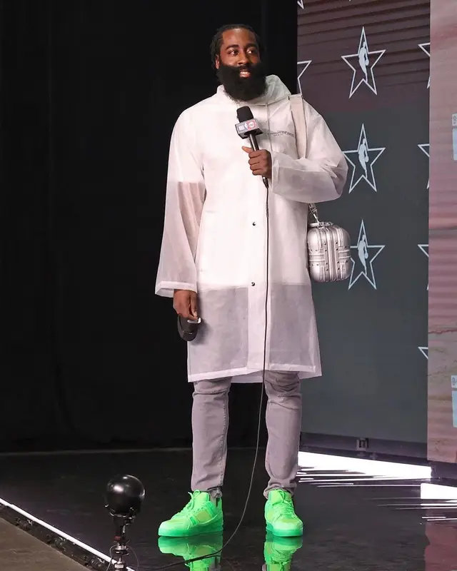 James Harden outfit in Vetements, Dior, and Rimowa, 2021