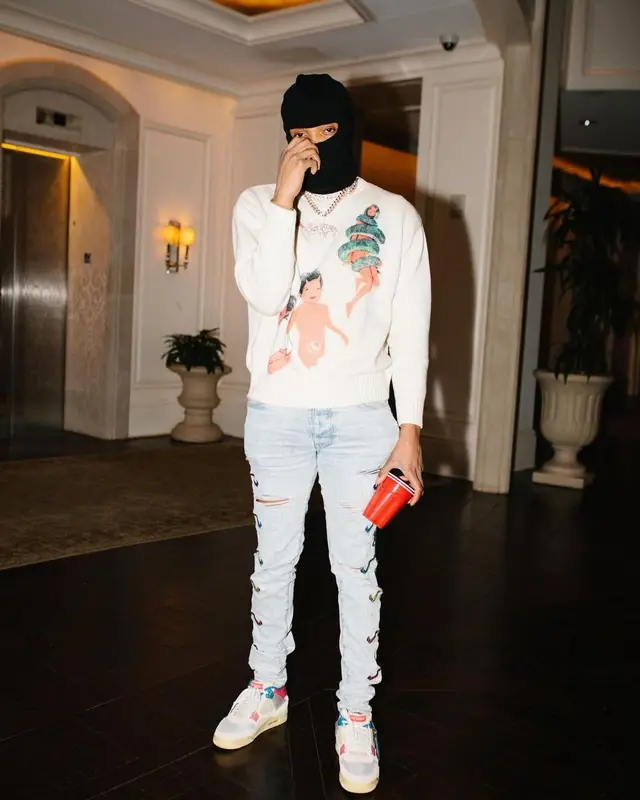 G Herbo outfit in Sicko, Amiri, and Grateful Dead, 2021