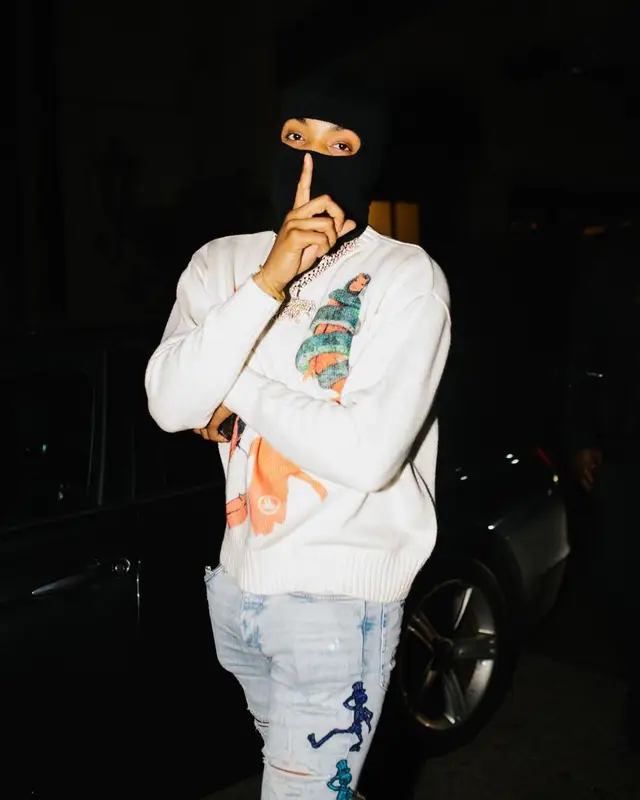 G Herbo outfit in Sicko, Amiri, and Grateful Dead, 2021