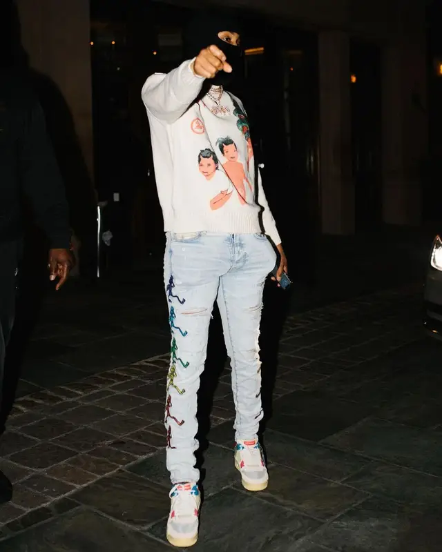 G Herbo outfit in Sicko, Amiri, and Grateful Dead, 2021
