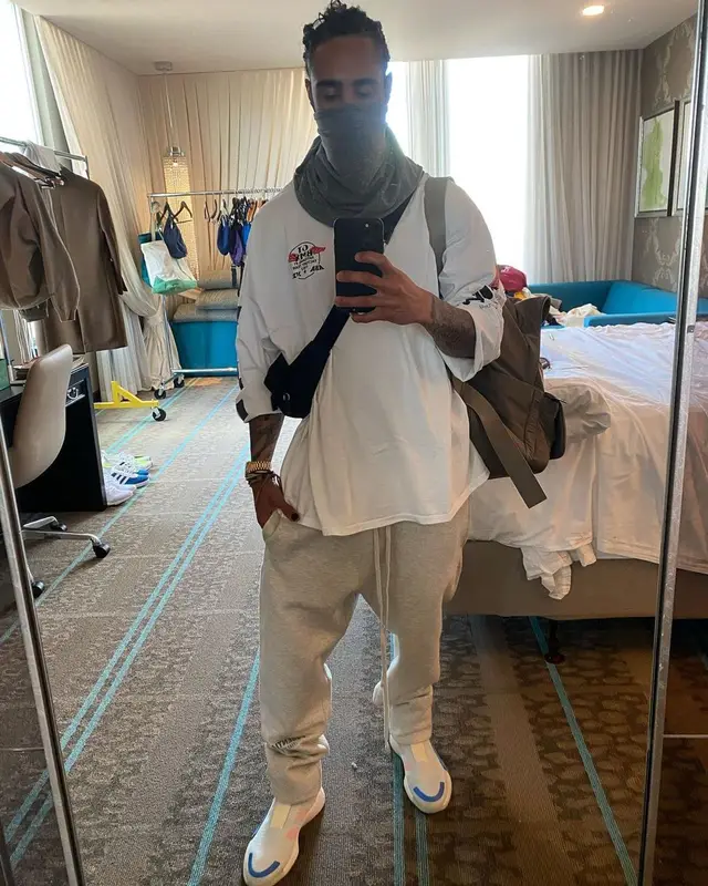 Jerry Lorenzo outfit in Adidas, Prada, and Fear of God, 2021