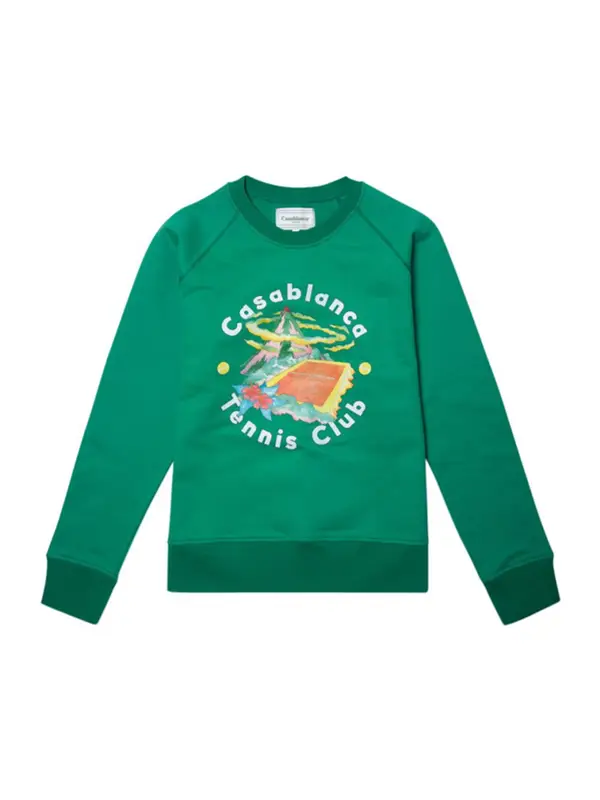 Casablanca Tenns Club Island-Print Organic Cotton Sweatshirt $400