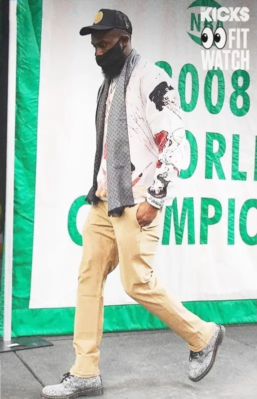 Jaylen Brown outfit in Very Rare, Dr. Martens, and Keith Haring, 2021