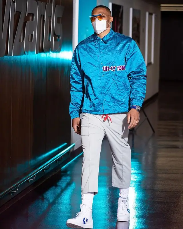 Russell Westbrook outfit in Honor The Gift, Gentle Monster, and Henry Mask, 2021