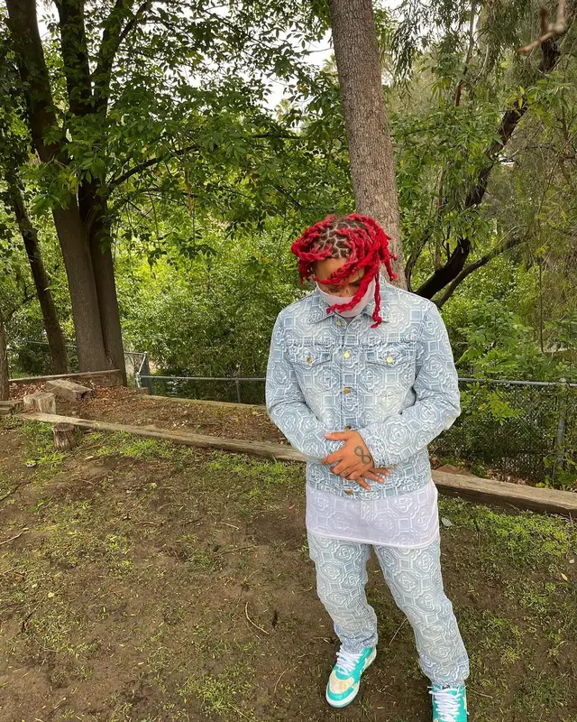 Trippie Redd outfit in Casablanca and Bape, 2021