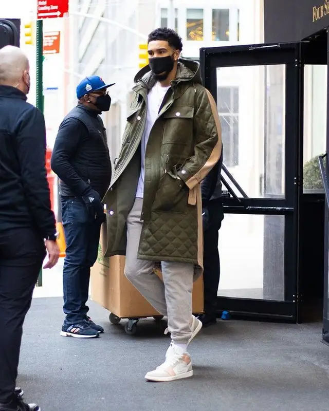 Jayson Tatum outfit in Burberry, Dolce & Gabbana, and John Elliott, 2021