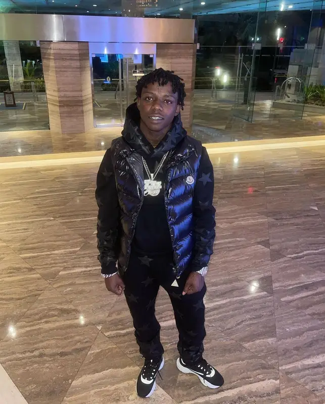 Jackboy outfit in Moncler, Amiri, and Chemist, 2021