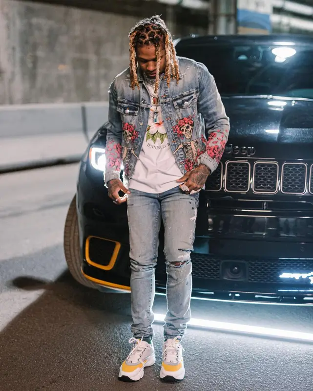 Lil Durk outfit in Amiri, Casablanca, and Grateful Dead, 2021