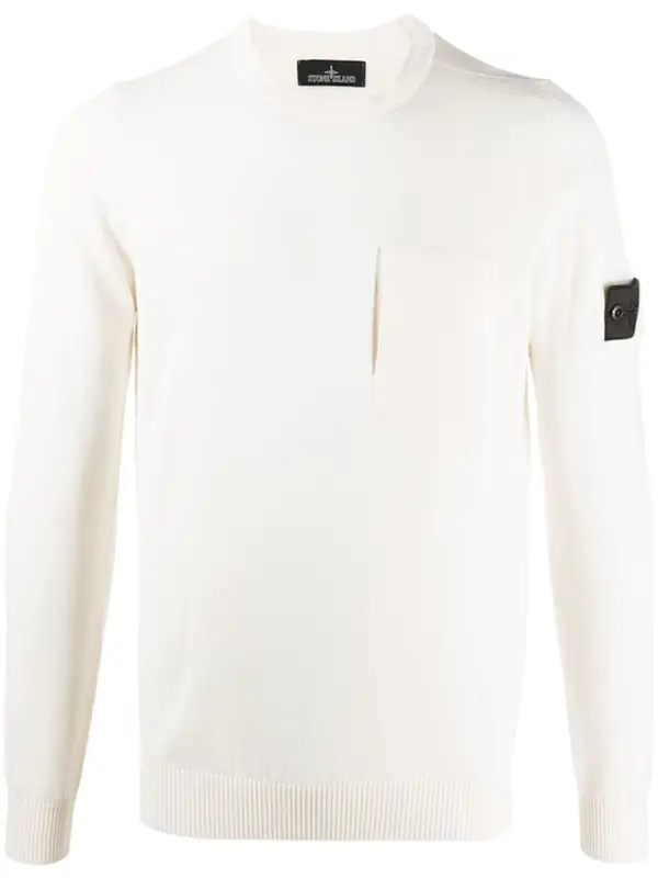 Stone Island Logo Patch Knit Jumper In Neutrals $490