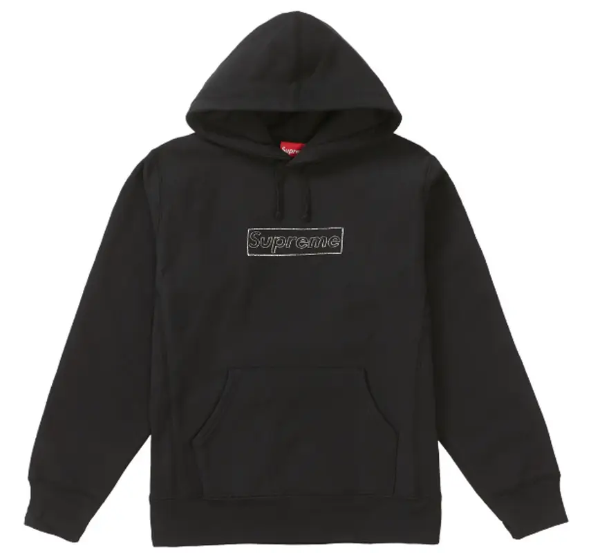 Supreme × Kaws Chalk Logo Hooded Black Sweatshirt | WHAT'S ON THE 