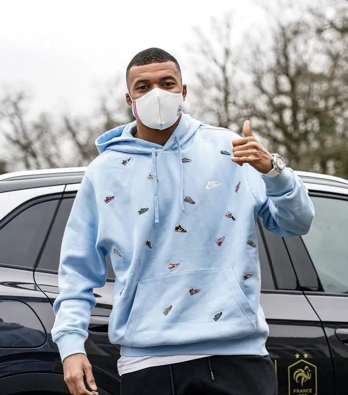 Kylian Mbappe outfit in Jordan, FFF, and Nike, 2021