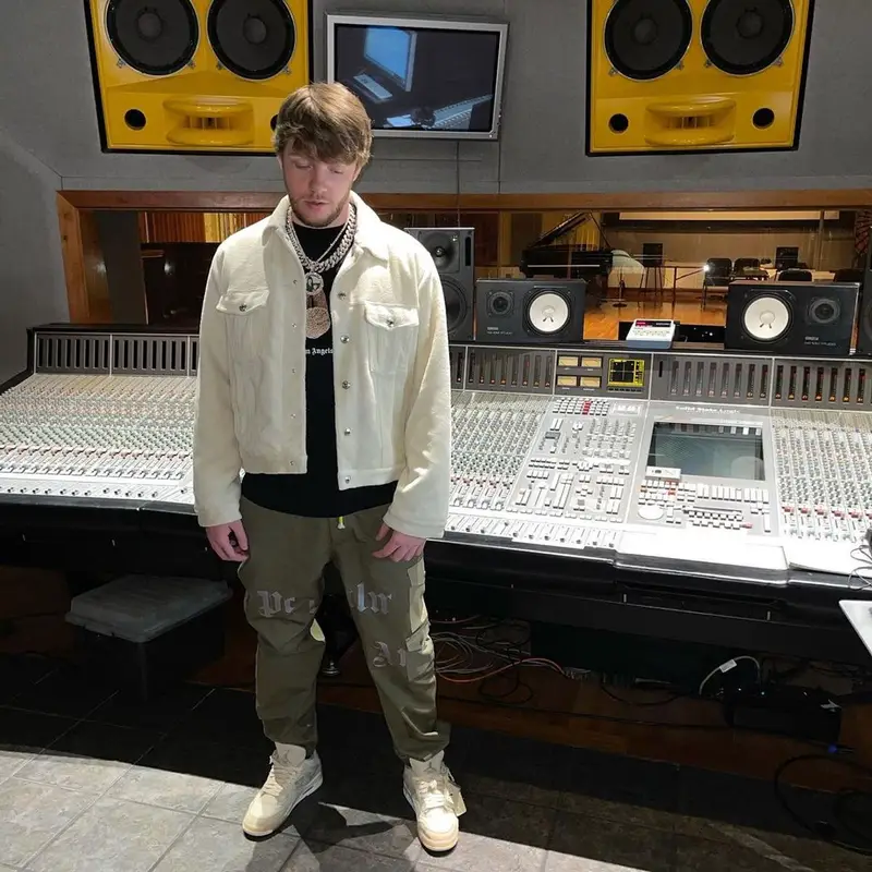 Murda Beatz outfit in Palm Angels, Jordan, and Off-White, 2021