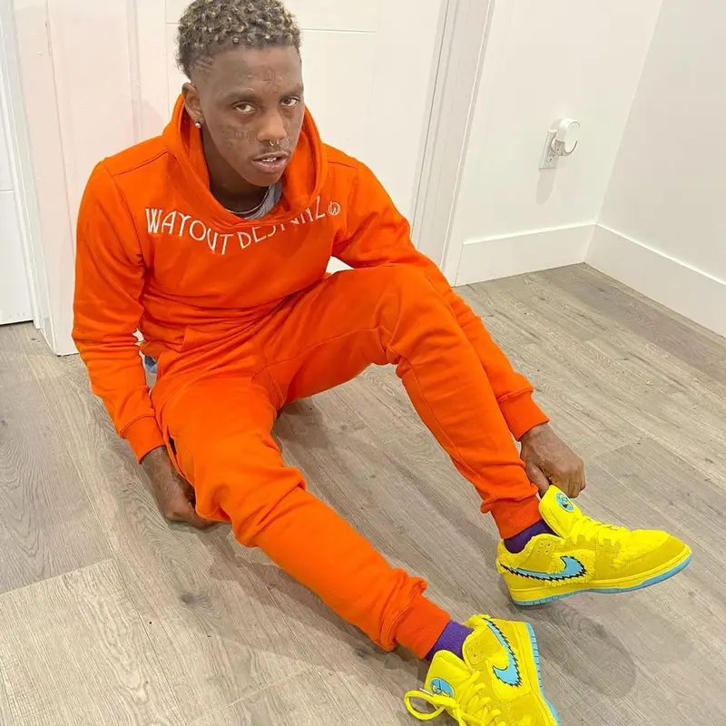 Famous Dex outfit in Way Out Designz, Nike, and Grateful Dead, 2021