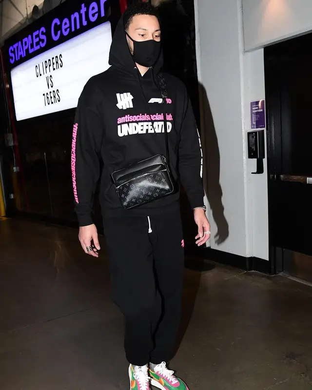 Ben Simmons outfit in Anti Social Social Club, Nike, and Louis Vuitton, 2021
