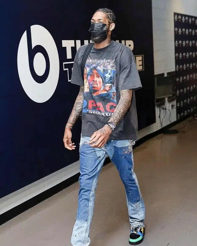 Brandon X. Ingram outfit in Gallery Dept. and Bape, 2021