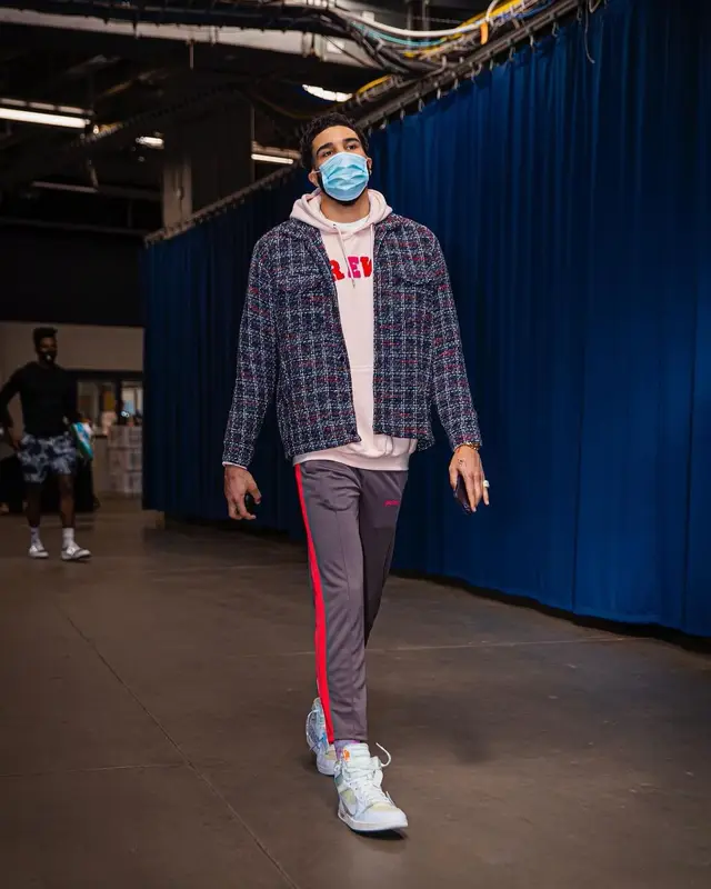 Jayson Tatum outfit in Christos, More Gems More Wins, and Palm Angels, 2021