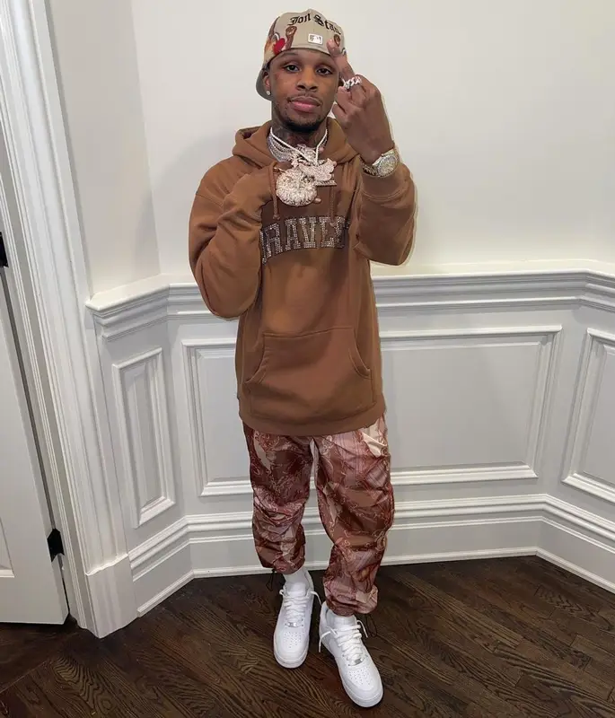 Toosii outfit in Palm Angels, Nike, and Jon Stan, 2021