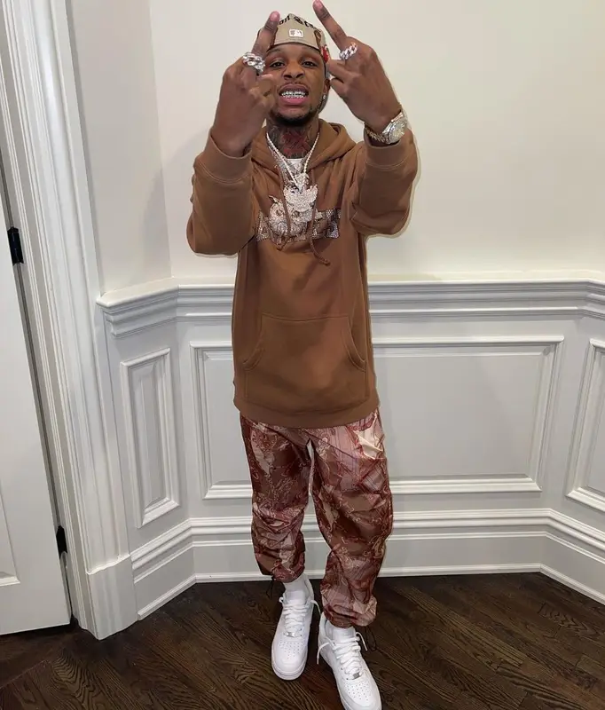 Toosii outfit in Palm Angels, Nike, and Jon Stan, 2021