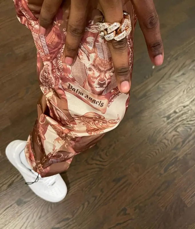 Toosii outfit in Palm Angels, Nike, and Jon Stan, 2021