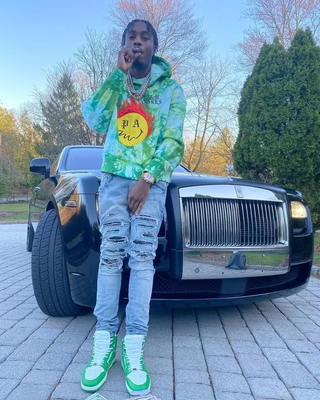 Lil Tjay outfit in Amiri, 2021