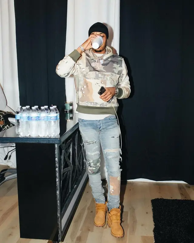 G Herbo outfit in Amiri and Timberland, 2021