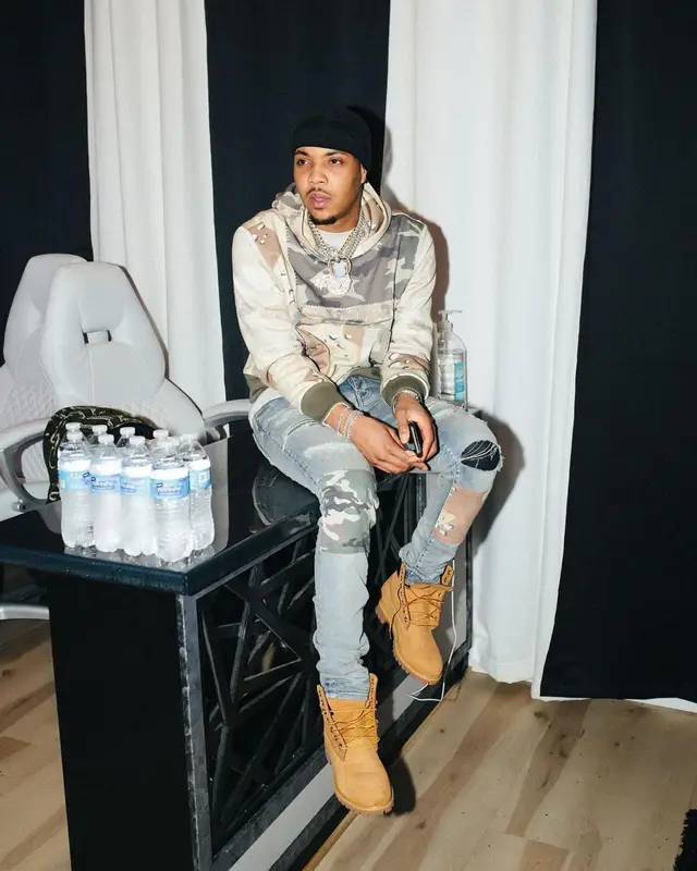G Herbo outfit in Amiri and Timberland, 2021