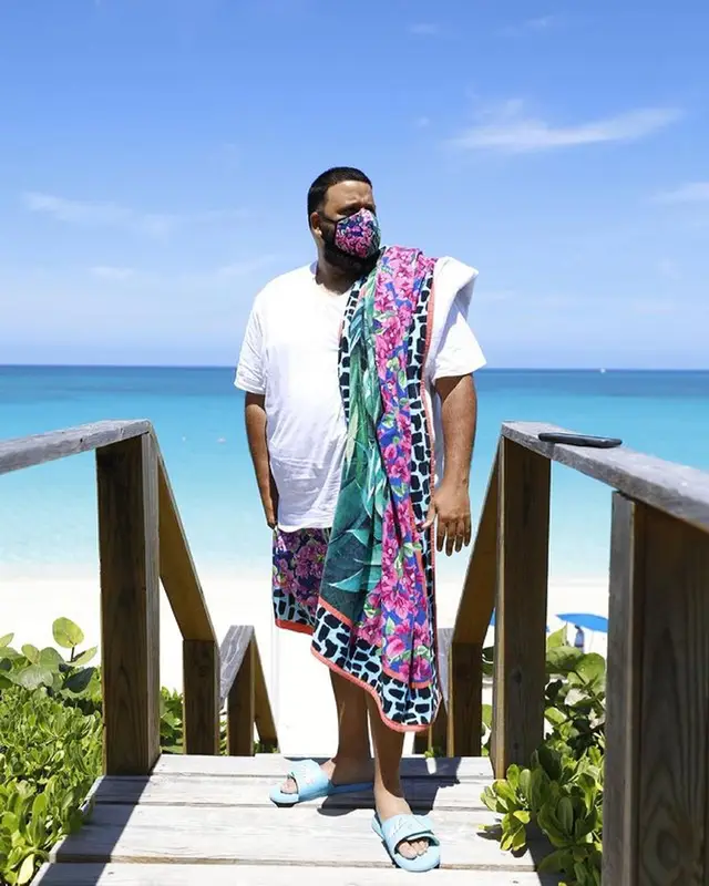 DJ Khaled outfit in Polo Ralph Lauren, Dolce & Gabbana, and Miami Heat, 2021