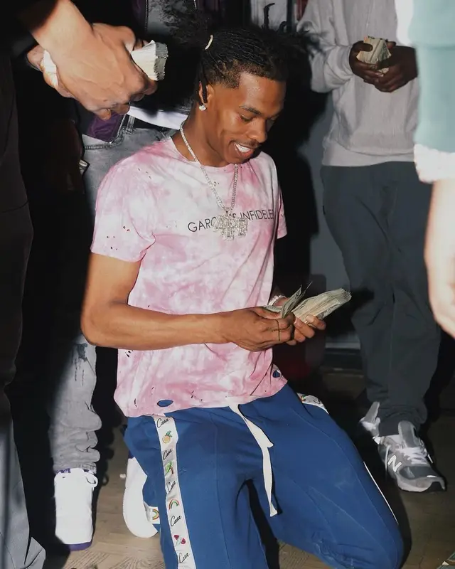 Lil Baby outfit in Garcons Infideles, Casablanca, and Nike, 2021