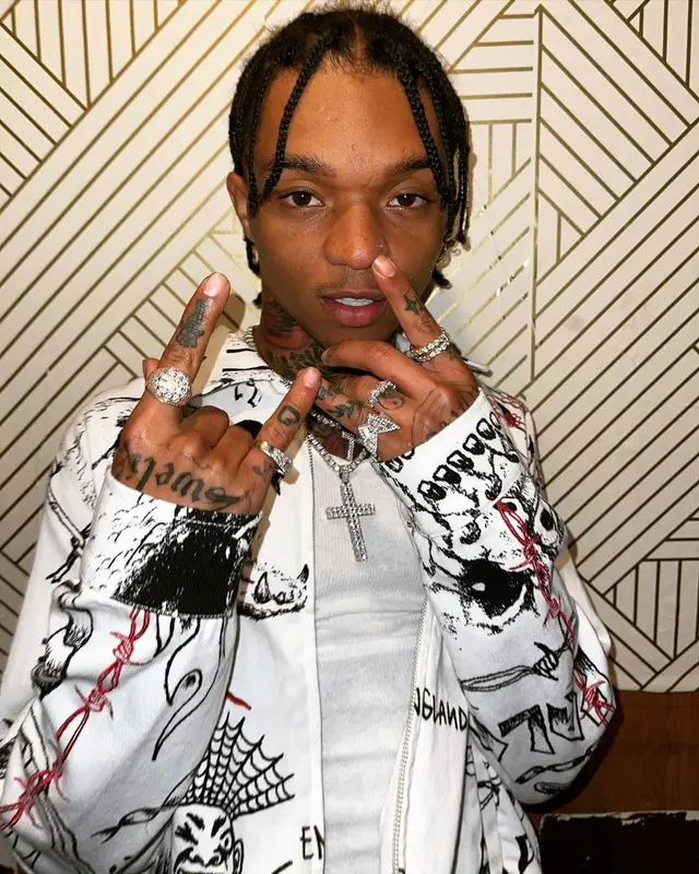 Swae Lee outfit in Palace, Saint Laurent, and Lotties, 2021