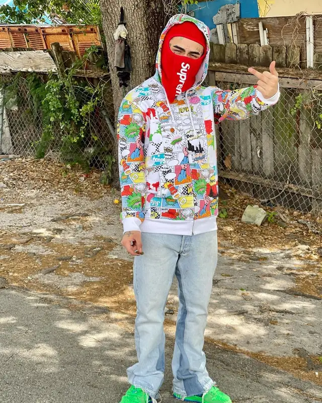 Lil Pump outfit in Comme Des Garcons, Gallery Dept., and Supreme, 2021