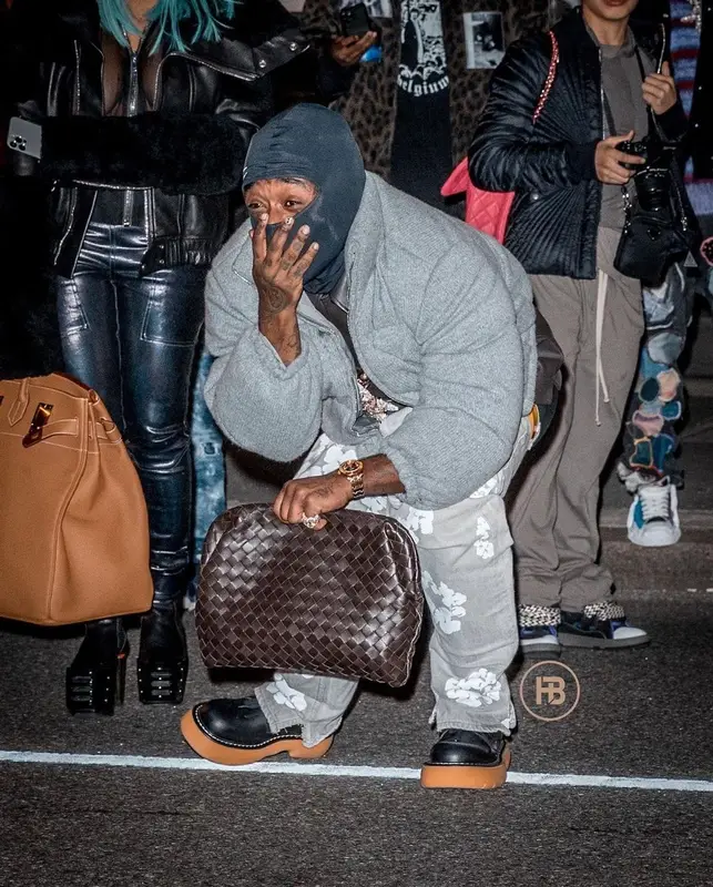 Lil Uzi Vert outfit in Prada, Bottega Veneta, and Marine Serre, 2021