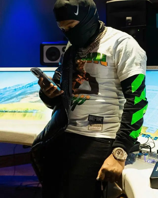 42 Dugg outfit in Moncler, Off-White, and Nike, 2021