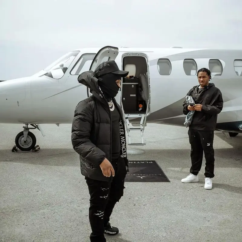 42 Dugg outfit in Moncler, Nike, and Amiri, 2021