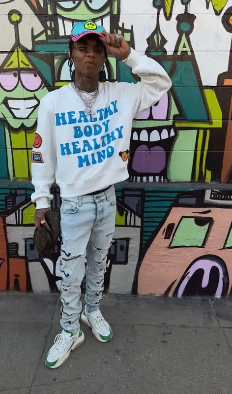 Swae Lee outfit in Amiri, Louis Vuitton, and Barrow, 2021