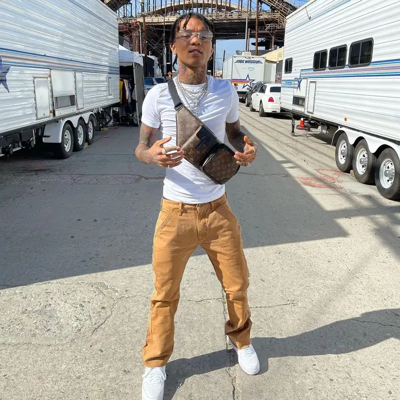 Swae Lee outfit in Carhartt, Nike, and Louis Vuitton, 2021
