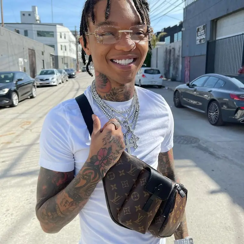 Swae Lee outfit in Carhartt, Nike, and Louis Vuitton, 2021