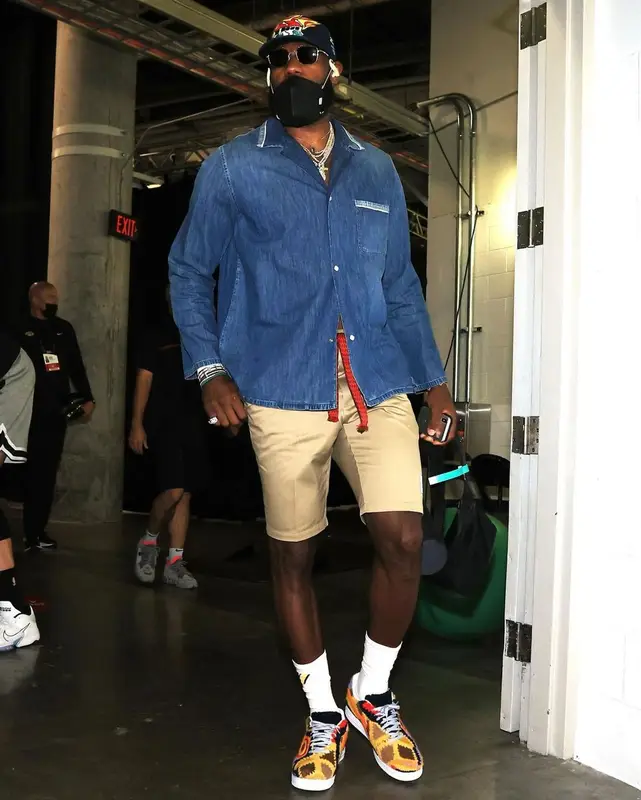 LeBron James outfit in Maison Margiela, Louis Vuitton, and Henry Mask, 2021