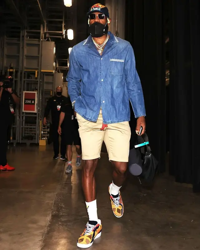 LeBron James outfit in Maison Margiela, Louis Vuitton, and Henry Mask, 2021