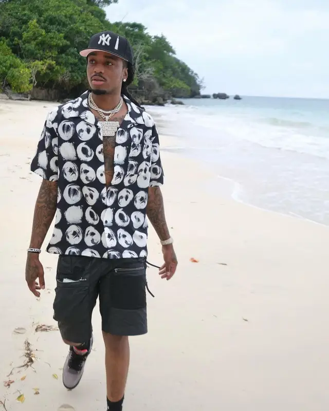 Quavo outfit in Stussy, Alyx, and Nike, 2021