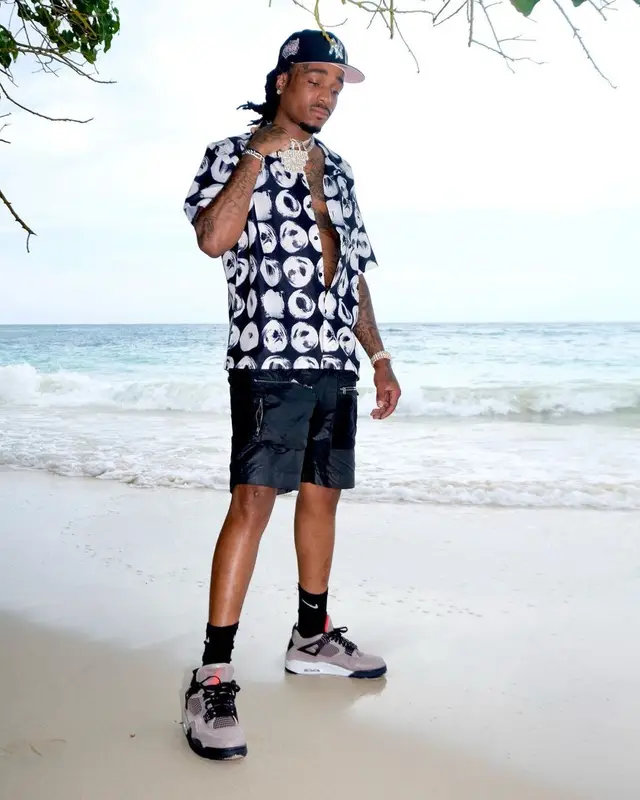 Quavo outfit in Stussy, Alyx, and Nike, 2021