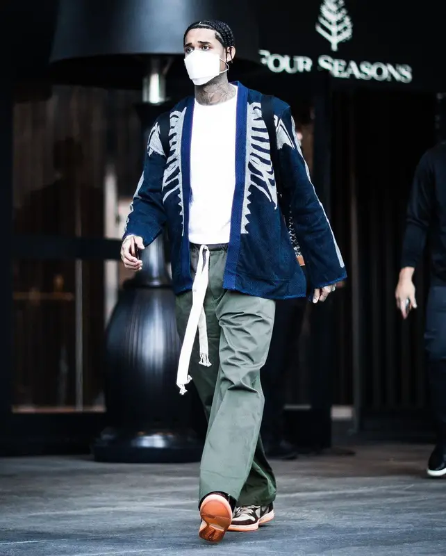 Jordan Clarkson outfit in Kapital, Goyard, and Henry Mask, 2021